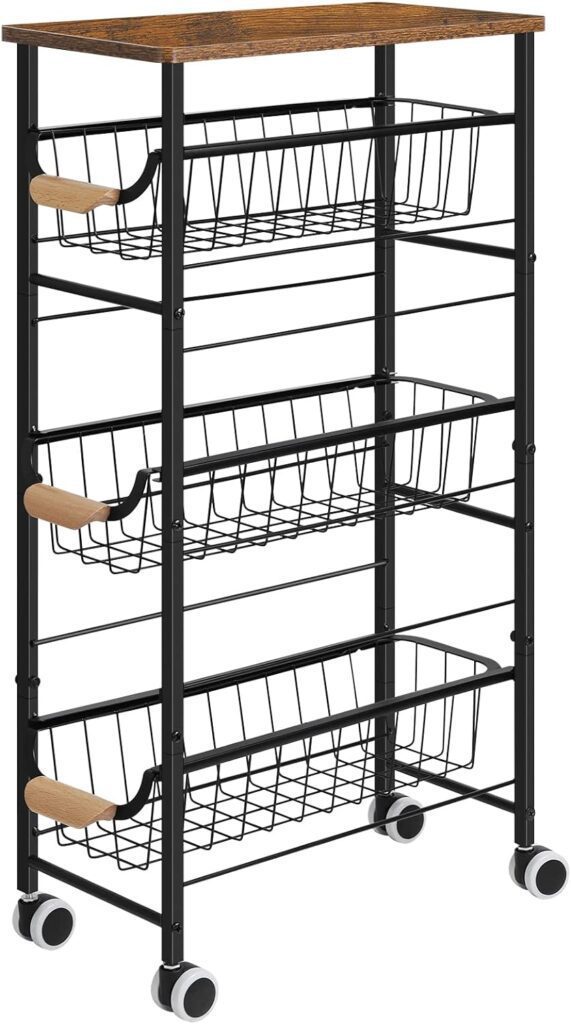 Shinoske Slim 4-Tier Storage Cart with Pull-Out Iron Basket