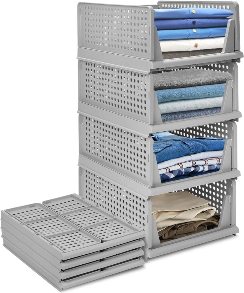 4-Pack Folding Wardrobe Storage Box Plastic Drawer Organizer