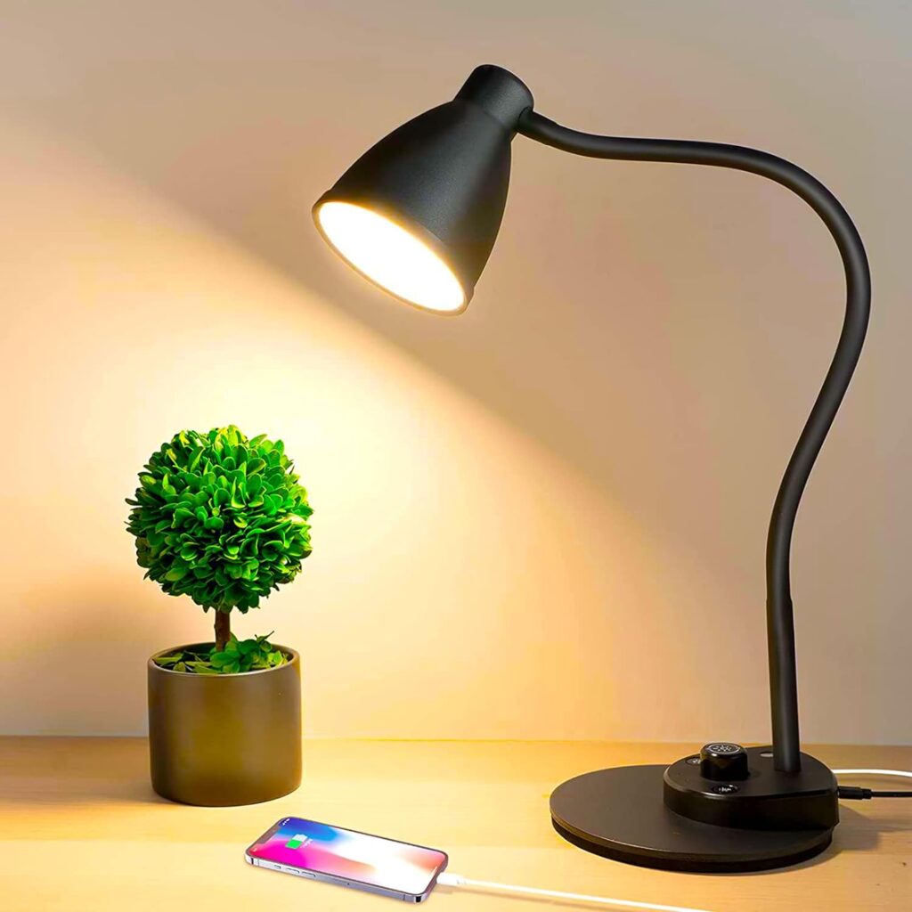 Bohon LED Desk Lamp with USB Charging Port and Auto-Dimming Feature