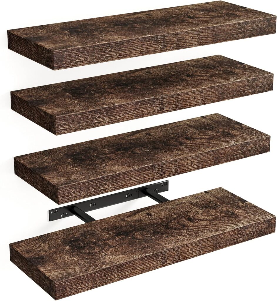 Fixwal Rustic Wood Finish Floating Shelves Set of 4