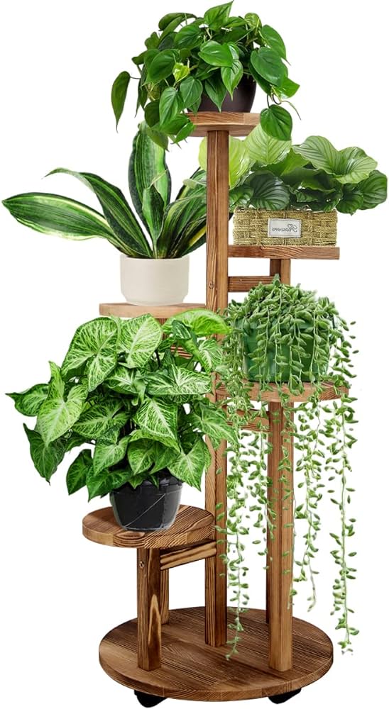 Geebobo 5 Tiered Tall Plant Stand for Indoor (Walnut)