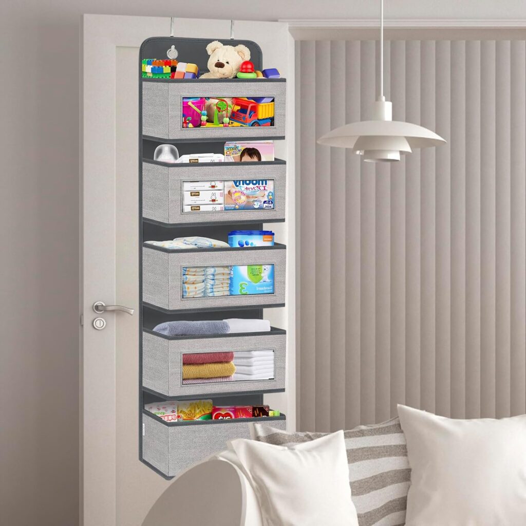 Homyfort Over The Door Hanging Organizer Storage with 5 Large Pockets (Grey)