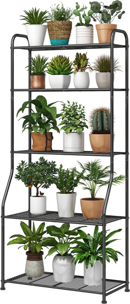 Plant Stand 5-Tier Plant Shelf for Indoor Outdoor, Black Metal