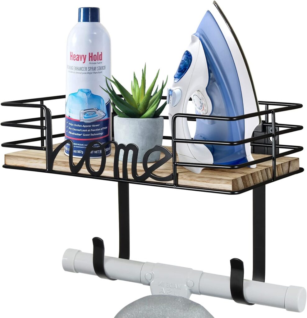 TJ.MOREE Ironing Board Hanger Wall Mount with Large Storage Basket (Black)