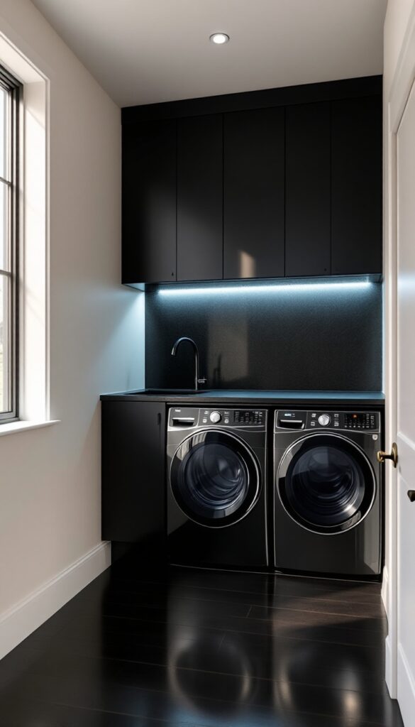 14 Dark Appliance Laundry Room Ideas - Cosy Hous