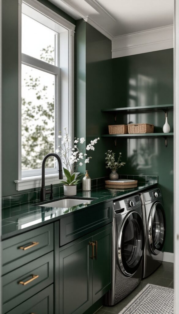 14 Moody & Modern Dark Green Laundry Rooms You’ll Love - Cosy Hous