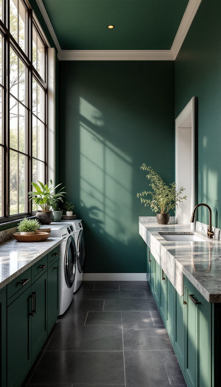 14 Dark Green Laundry Room Ideas - Cosy Hous